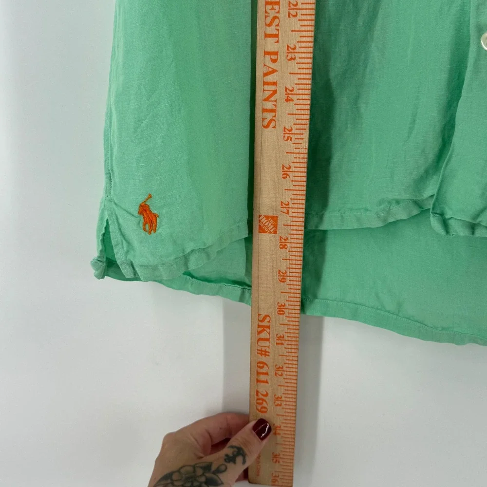 Polo Ralph Lauren Mens Large Seafoam Green Linen Short Sleeve Button Down Shirt